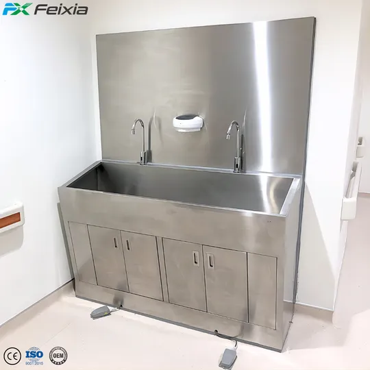 Stainless Steel Medical Sink - 2-Station Foot Pedal Control Surgical Scrub Sink