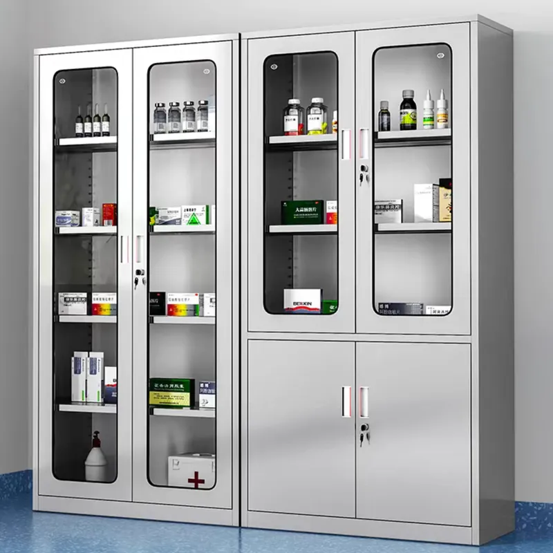 Stainless Steel Surgical Storage Cabinet - Medical Medicine Cabinet with Drawers and Glass Doors